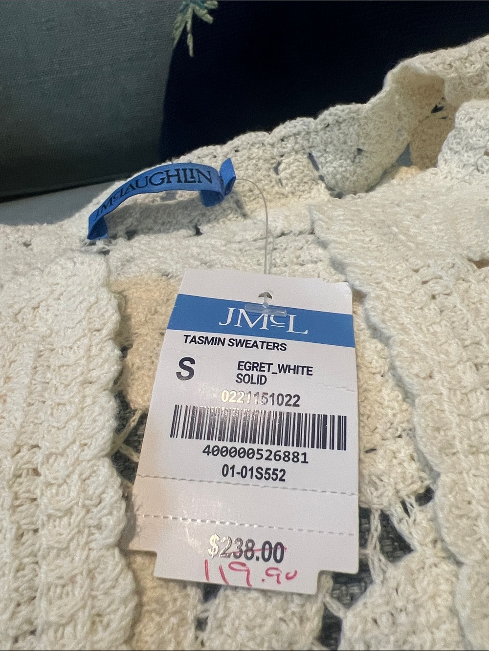 JM Collection Cream Crochet Open-Front Cardigan Sweater - Picture 2 of 3